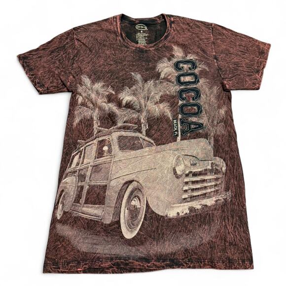 Cocoa Beach FL. Retro Car Palm Tree Graphic Large Front AOP T-Shirt Print Sz.M - Picture 1 of 6